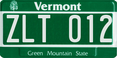 VT license plate ZLT012