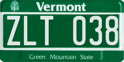 VT license plate ZLT038
