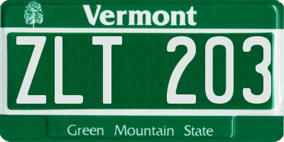VT license plate ZLT203