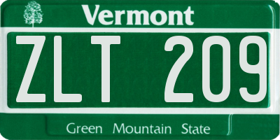 VT license plate ZLT209