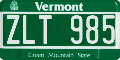 VT license plate ZLT985