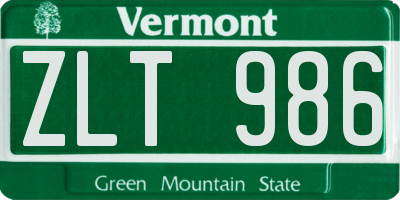 VT license plate ZLT986