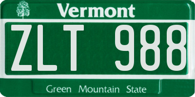 VT license plate ZLT988