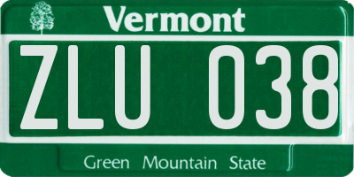 VT license plate ZLU038