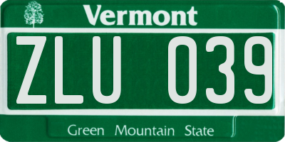 VT license plate ZLU039