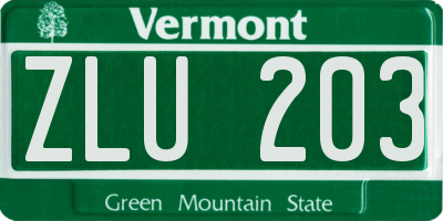 VT license plate ZLU203