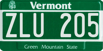 VT license plate ZLU205