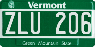 VT license plate ZLU206