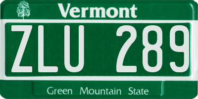 VT license plate ZLU289