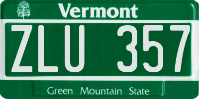 VT license plate ZLU357