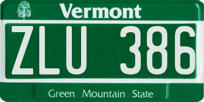VT license plate ZLU386