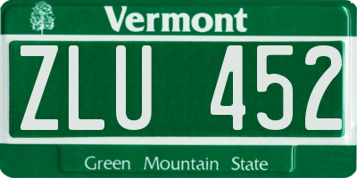 VT license plate ZLU452