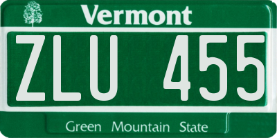 VT license plate ZLU455