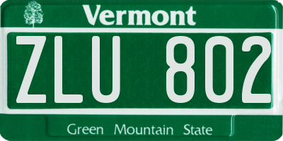 VT license plate ZLU802