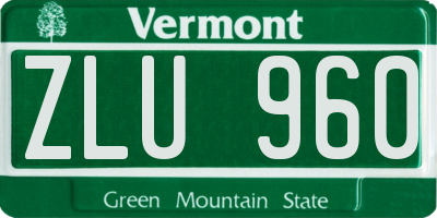 VT license plate ZLU960