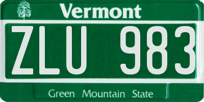 VT license plate ZLU983