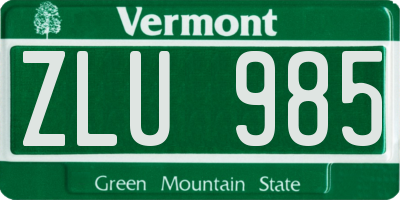VT license plate ZLU985