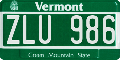 VT license plate ZLU986