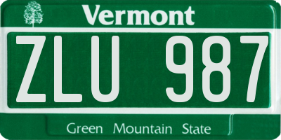 VT license plate ZLU987