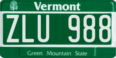 VT license plate ZLU988