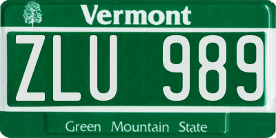 VT license plate ZLU989