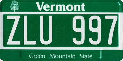 VT license plate ZLU997