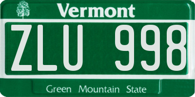 VT license plate ZLU998