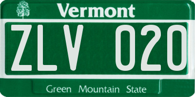 VT license plate ZLV020