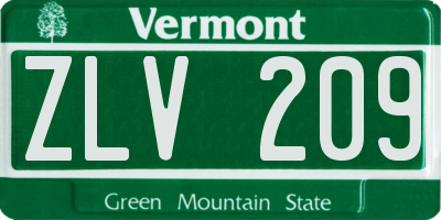 VT license plate ZLV209