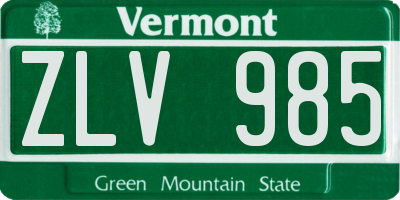 VT license plate ZLV985