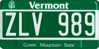 VT license plate ZLV989