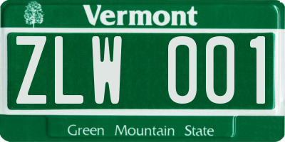 VT license plate ZLW001