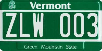 VT license plate ZLW003