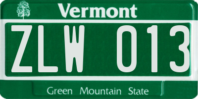VT license plate ZLW013