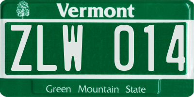 VT license plate ZLW014