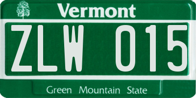 VT license plate ZLW015