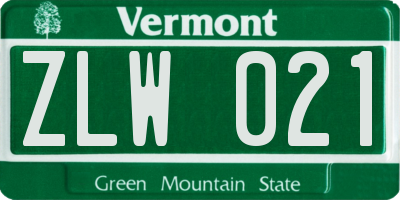 VT license plate ZLW021