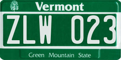 VT license plate ZLW023