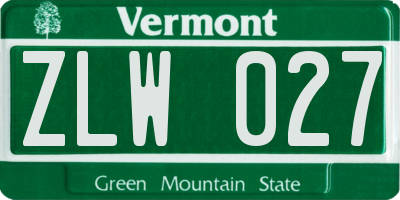 VT license plate ZLW027