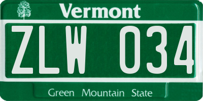 VT license plate ZLW034