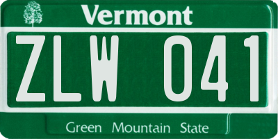 VT license plate ZLW041