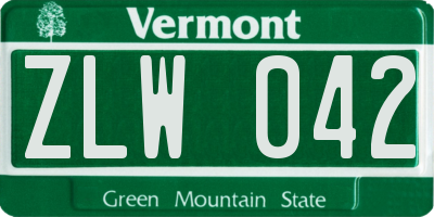 VT license plate ZLW042