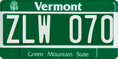 VT license plate ZLW070