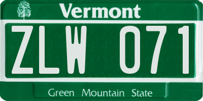 VT license plate ZLW071