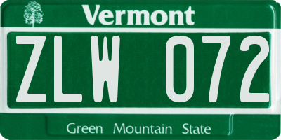 VT license plate ZLW072