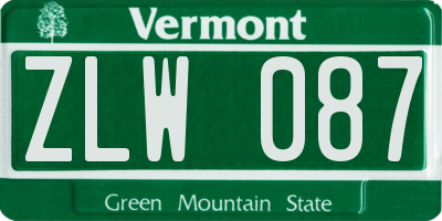 VT license plate ZLW087