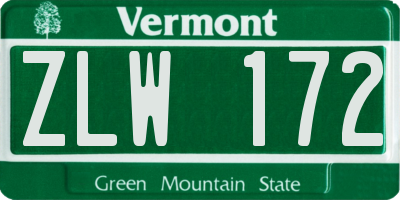 VT license plate ZLW172