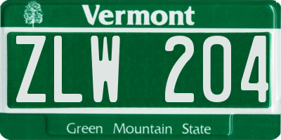 VT license plate ZLW204