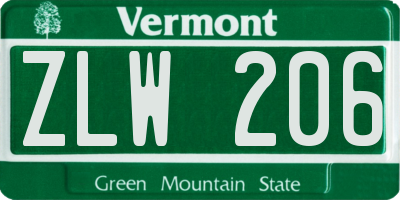 VT license plate ZLW206