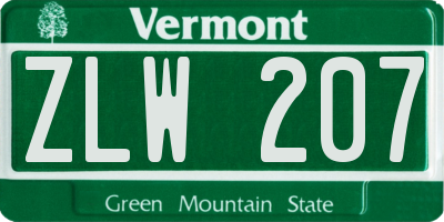VT license plate ZLW207